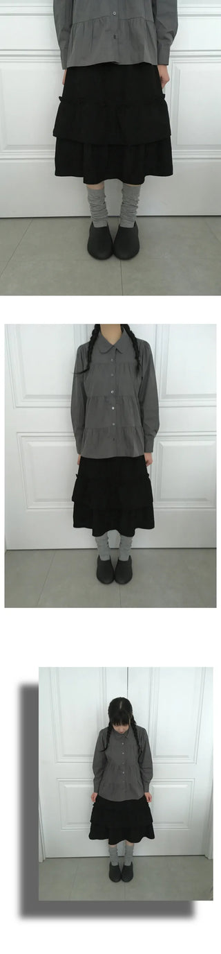 Corduroy frill skirt
