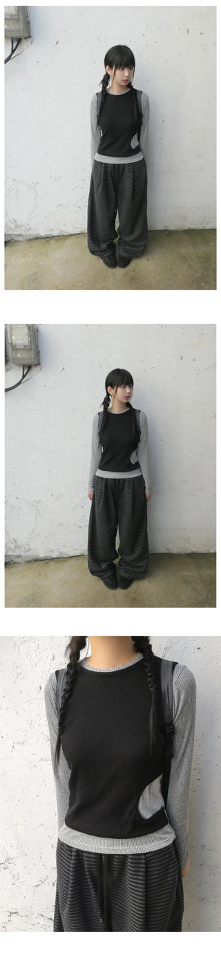 (2 colors) Layered T-shirt