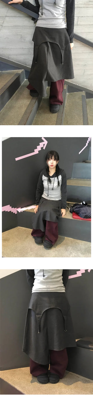 (3 colors) Wool Asymmetrical Skirt