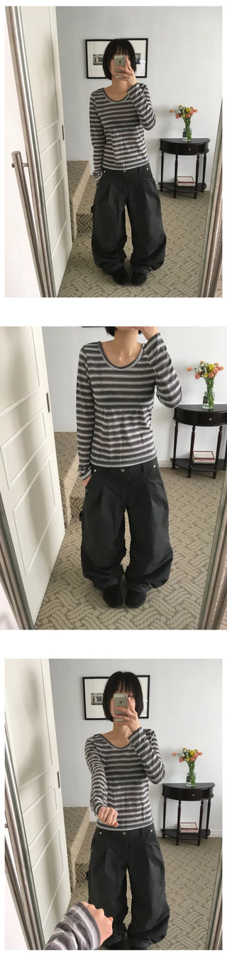 (3 colors) Striped T-shirt