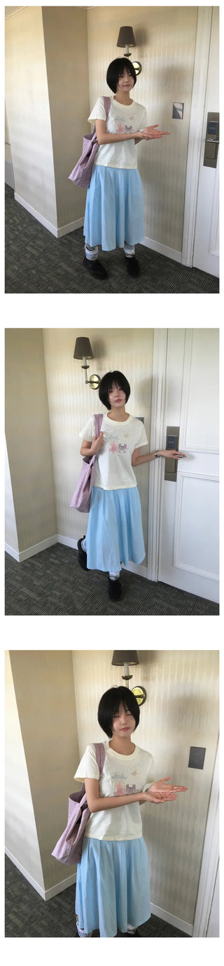 [3 colors] Shirred Short-Sleeve T-Shirt