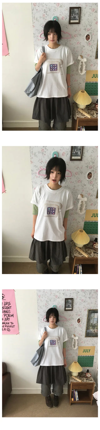 [2 colors] Button-up ribbed short-sleeved T-shirt