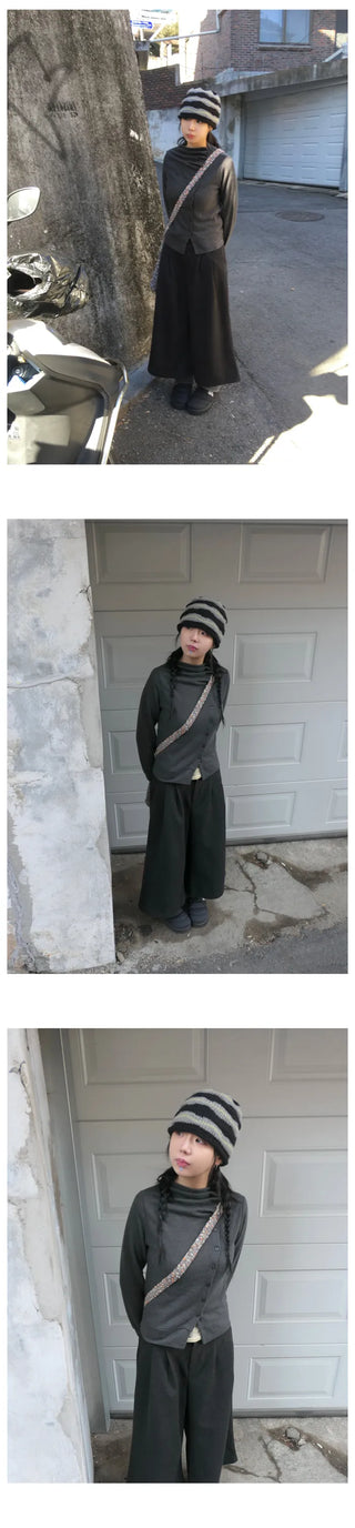 (3 colors) Turtleneck Asymmetrical Cardigan