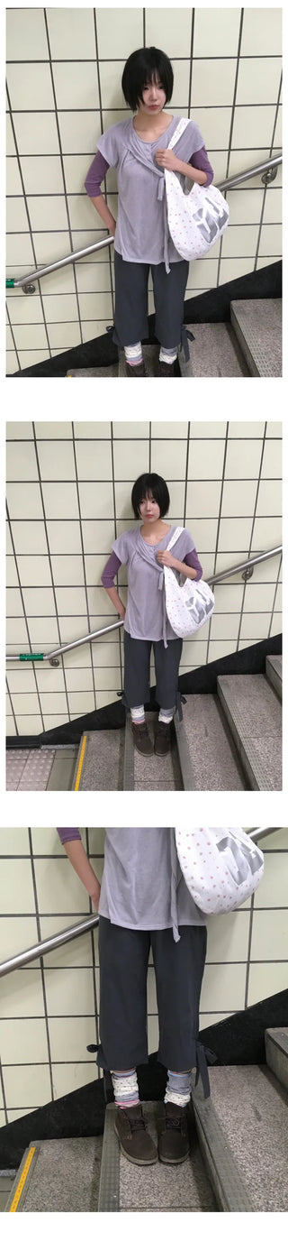[2 colors] Ribbon Capri Pants