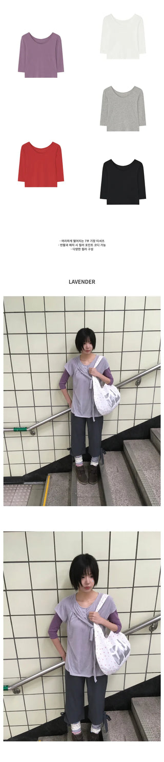 [5 colors] Soft Layered 7/8 Sleeve T-Shirt