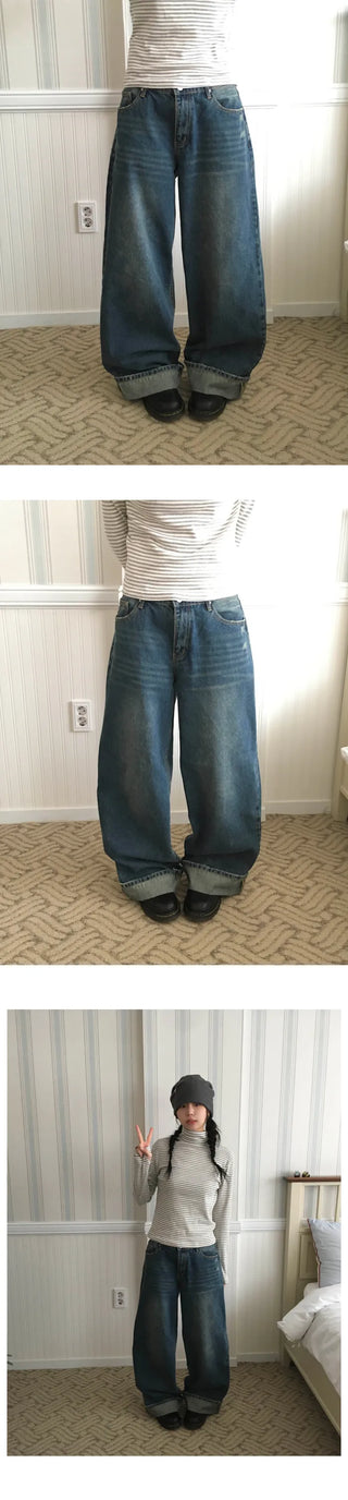 (3 colors) Roll-up denim pants
