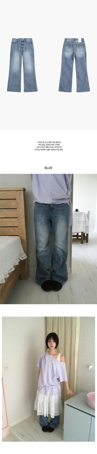 Washed bootcut denim pants