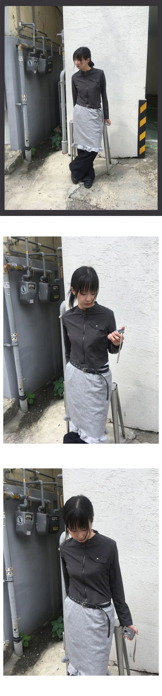 Cropped nylon biker jacket