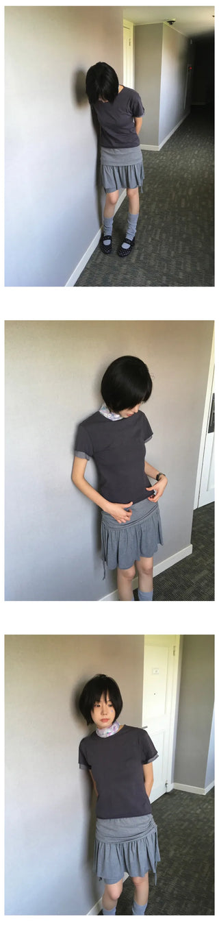 [3 colors] Slit skirt pants