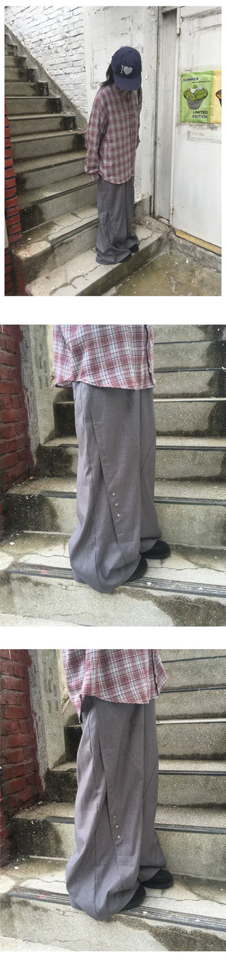 Button-down wide-leg slacks
