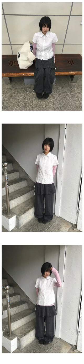 [2 colors] Pleated shirt