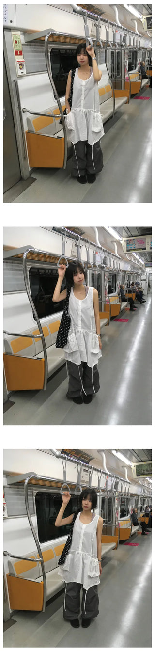 [3 colors] Asymmetrical Pocket Dress