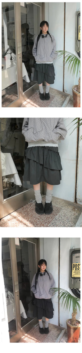 Elastic waist frill skirt