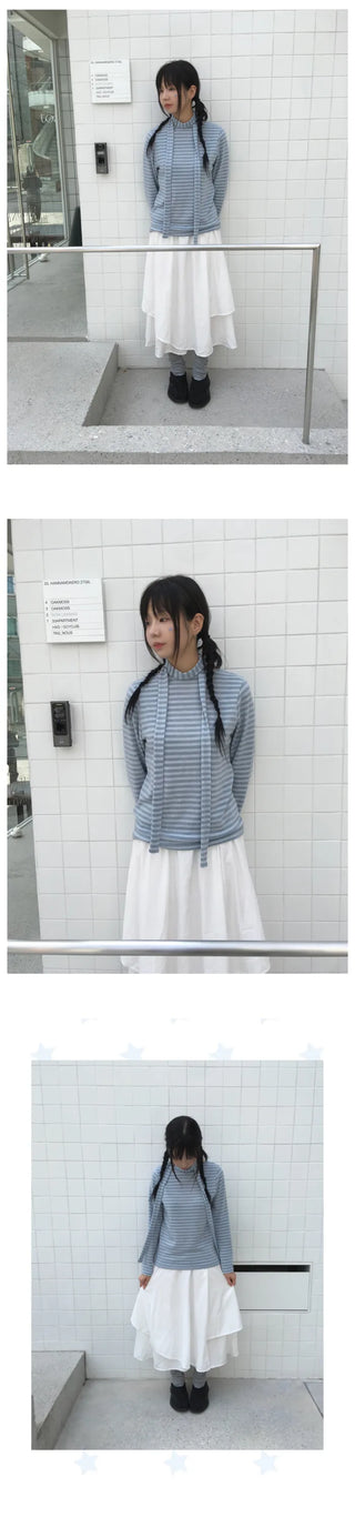 (Set) Striped T-shirt & Scarf Set
