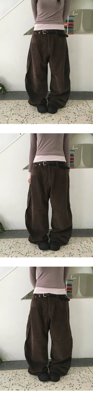 Curved corduroy wide-leg pants