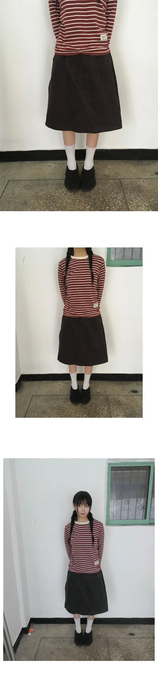 (4 colors) Striped Round T-shirt