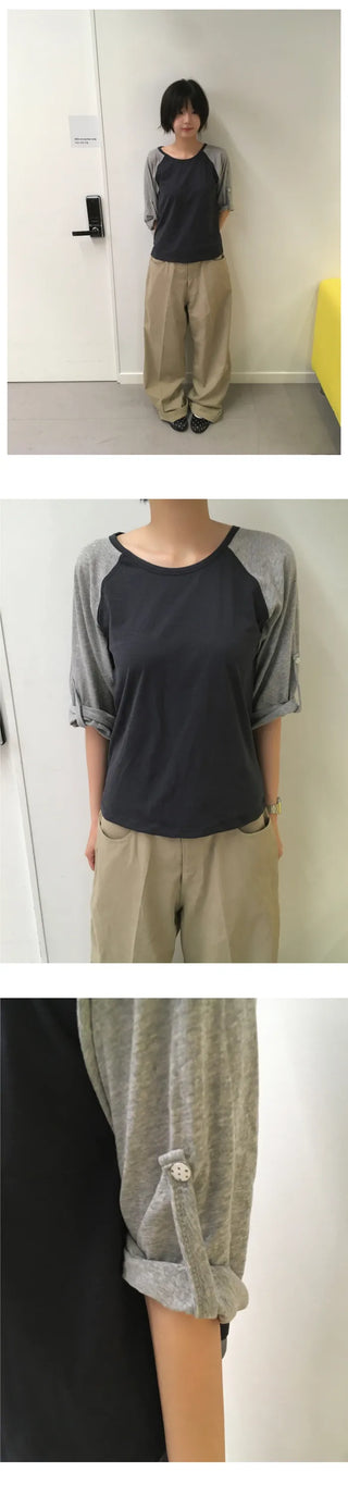 [2 colors] Roll-up raglan T-shirt