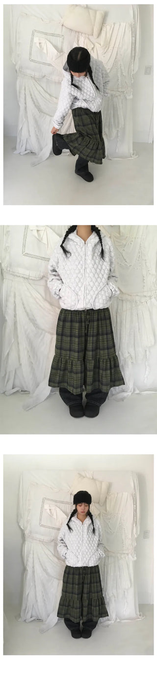 (2 colors) Fleece-lined check skirt