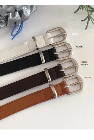 Silver buckle leather belt