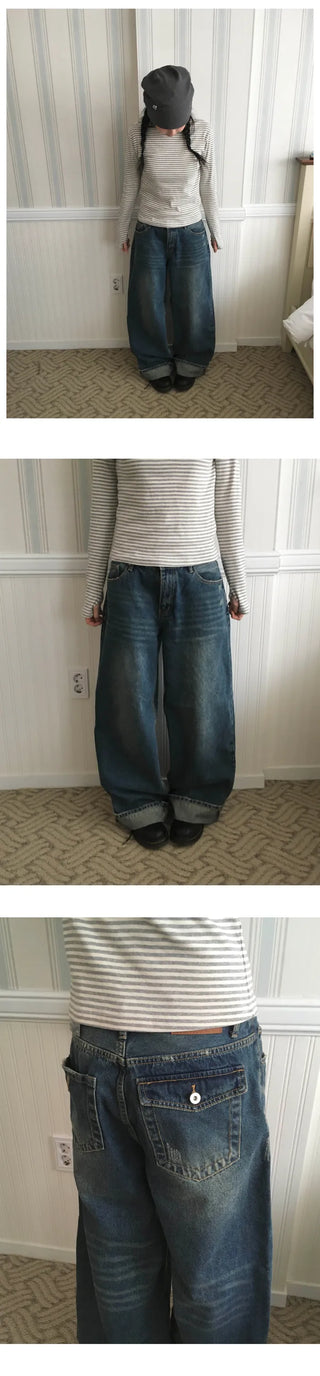 (3 colors) Roll-up denim pants