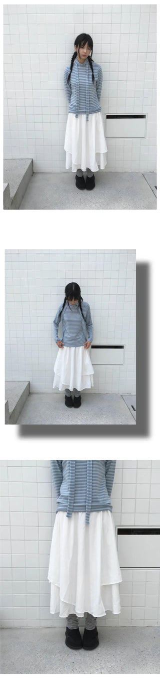 (Set) Striped T-shirt & Scarf Set
