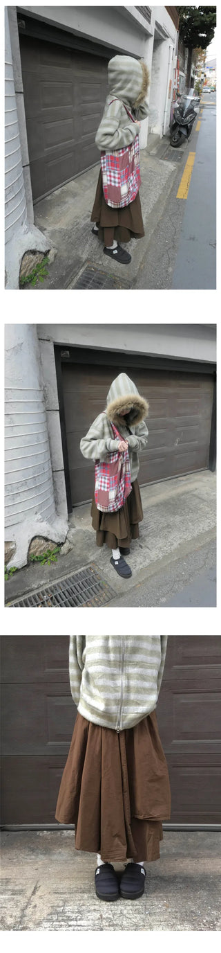 (3 colors) Striped Fur Hoodie