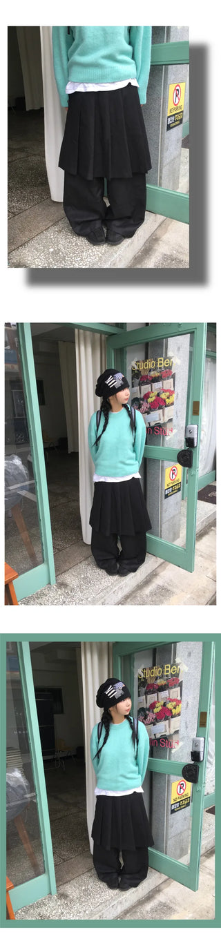 (2 colors) Wide-leg skirt pants