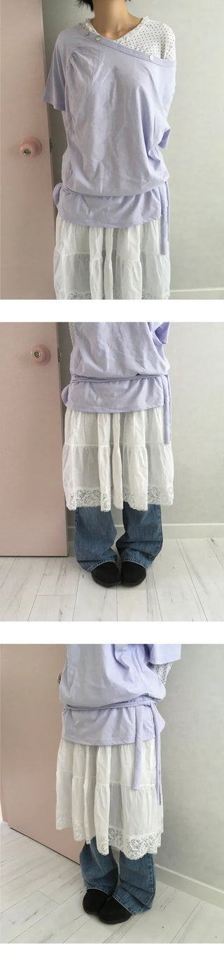 (2 colors) Button-off shoulder T-shirt