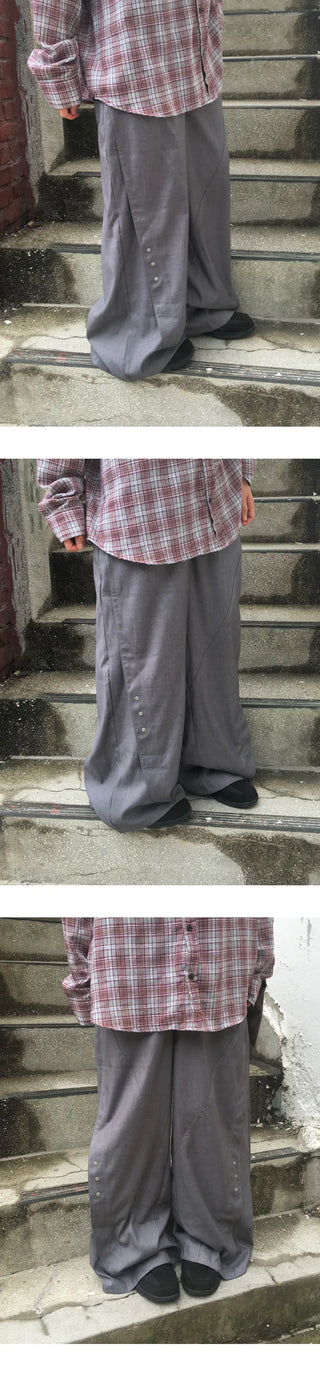 Button-down wide-leg slacks