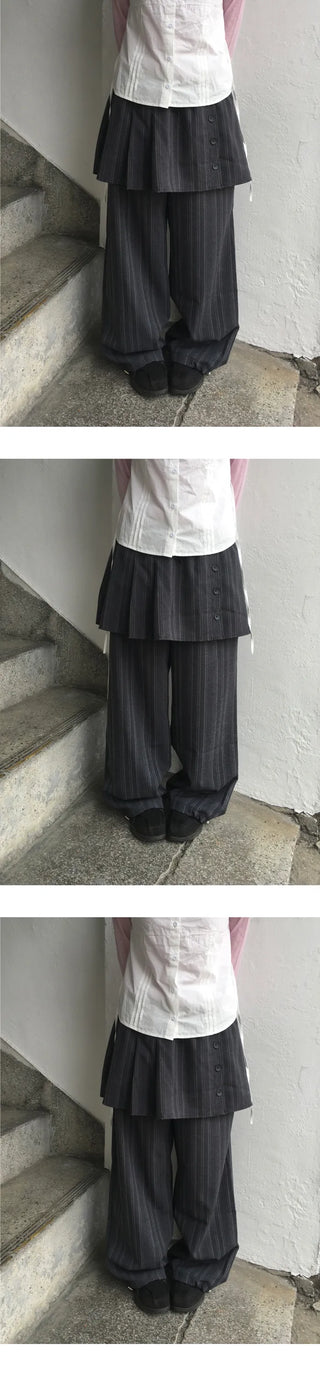 [2 colors] Striped skirt pants