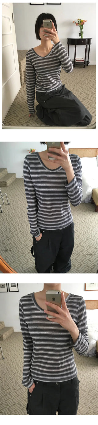 (3 colors) Striped T-shirt