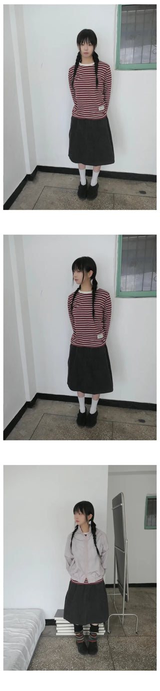 (4 colors) Striped Round T-shirt