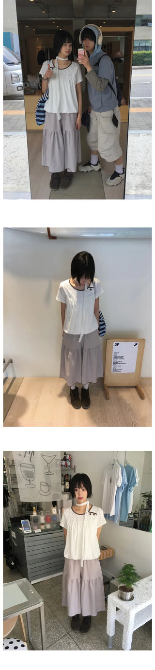 [2 colors] Dot Puff Short-Sleeve Shirt