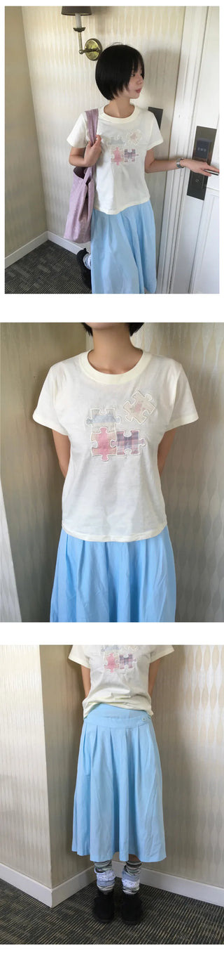 [3 colors] Shirred Short-Sleeve T-Shirt