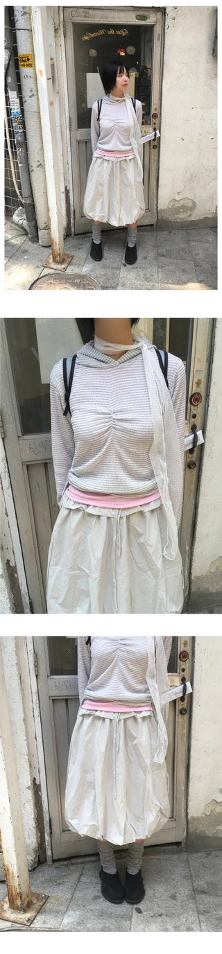 (3 colors) Shirred balloon skirt
