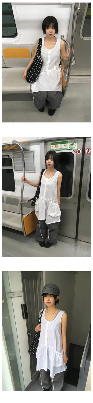 [3 colors] Asymmetrical Pocket Dress