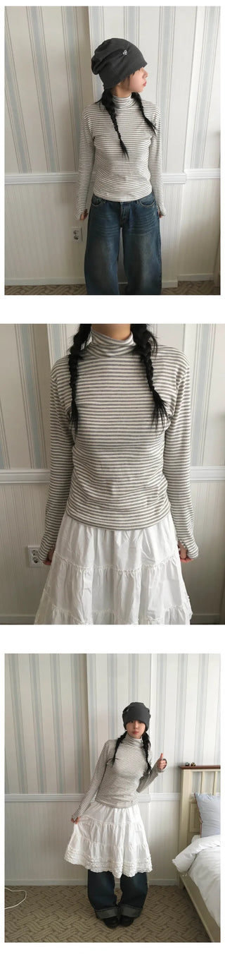 (4 colors) High-neck T-shirt