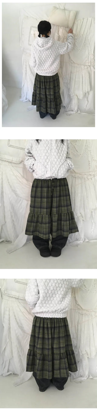 (2 colors) Fleece-lined check skirt