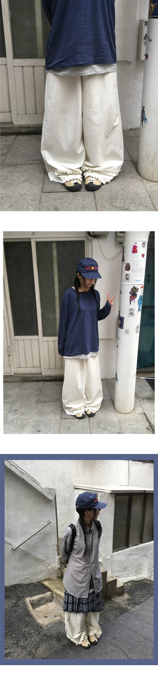 (2 colors) Frill Wide Pants