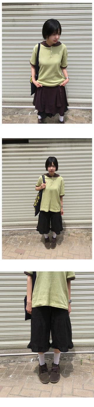 [4 colors] Waffle Henley Neck Short-Sleeve Hoodie