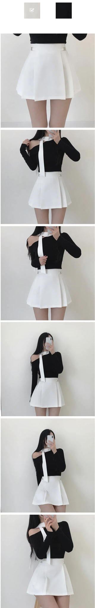 [Lined] High-waisted A-line pleated mini skirt