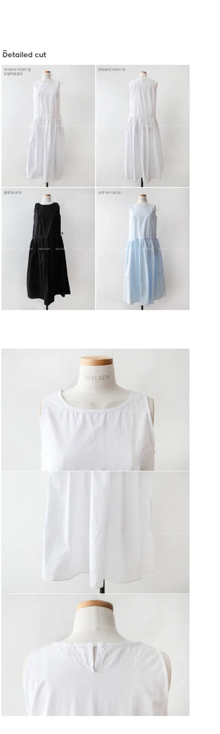 Elastic waist cotton midi dress