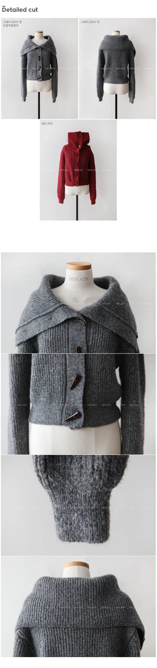 Wool high-neck duffel cardigan