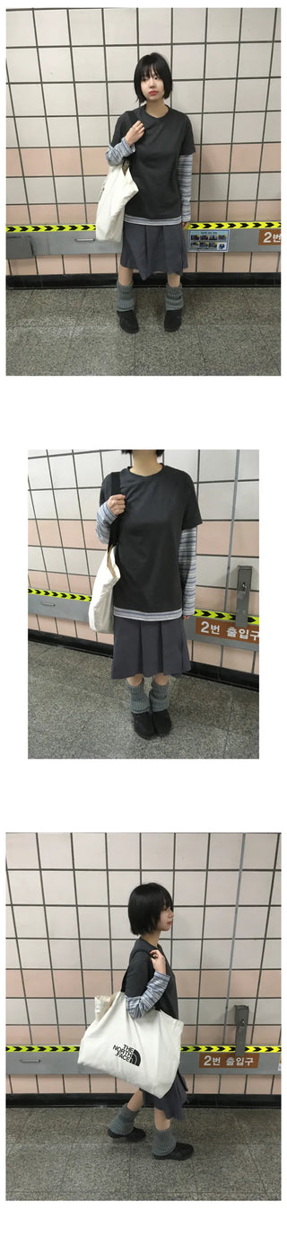 (2 colors) Striped Layered T-shirt