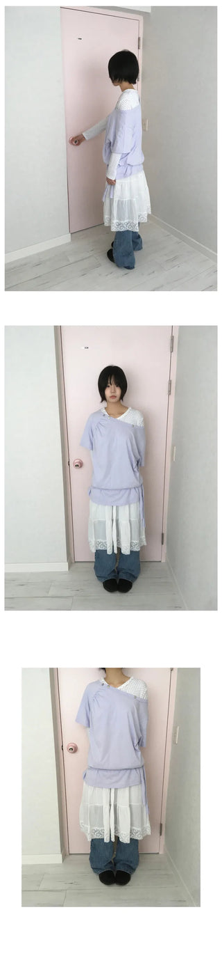 (2 colors) Button-off shoulder T-shirt