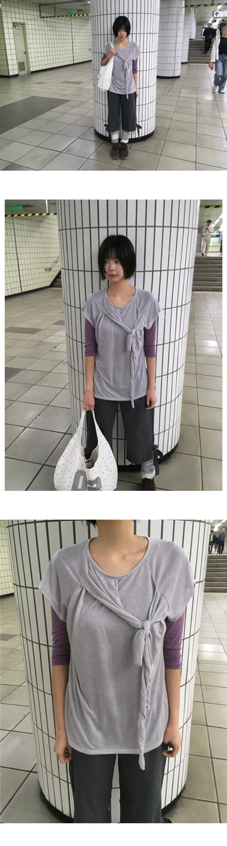 [5 colors] Soft Layered 7/8 Sleeve T-Shirt