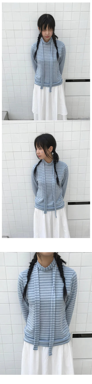 (Set) Striped T-shirt & Scarf Set