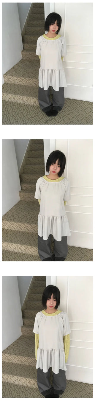 (4 colors) Cropped striped T-shirt