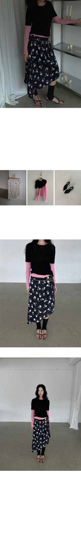 (2 colors) Floral print asymmetrical skirt