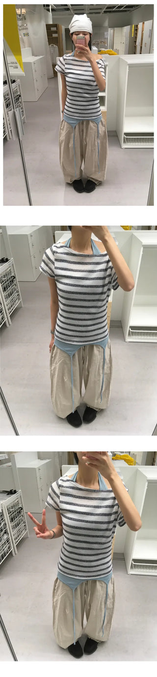 [3 colors] Marine Off-Shoulder Short Sleeve